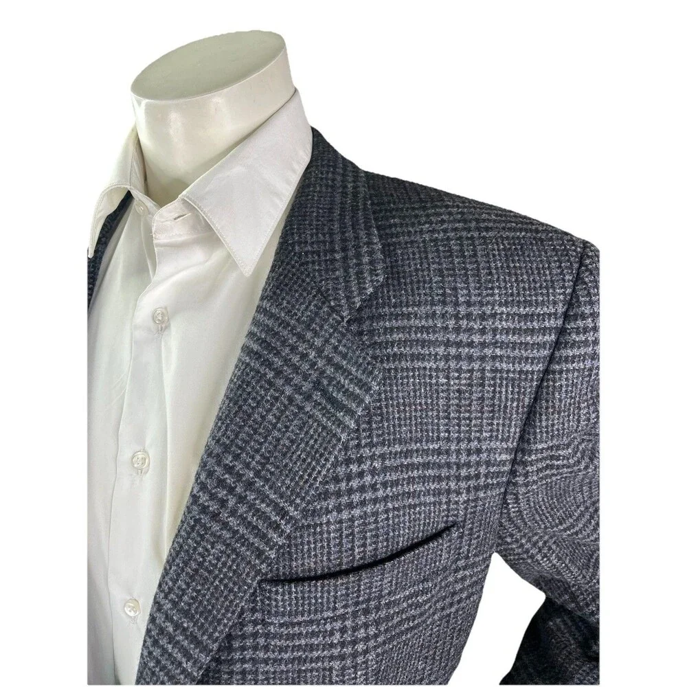 Vintage Burberry Men 42L Glen Plaid Wool Tweed Sport Coat Designer Jacket